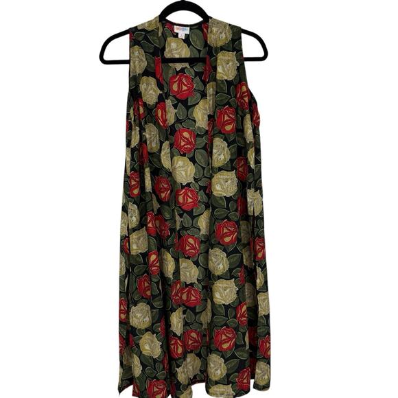 LulLaRoe Sleeveless Duster Size Small Roses Lightweight Open Front - Picture 1 of 6